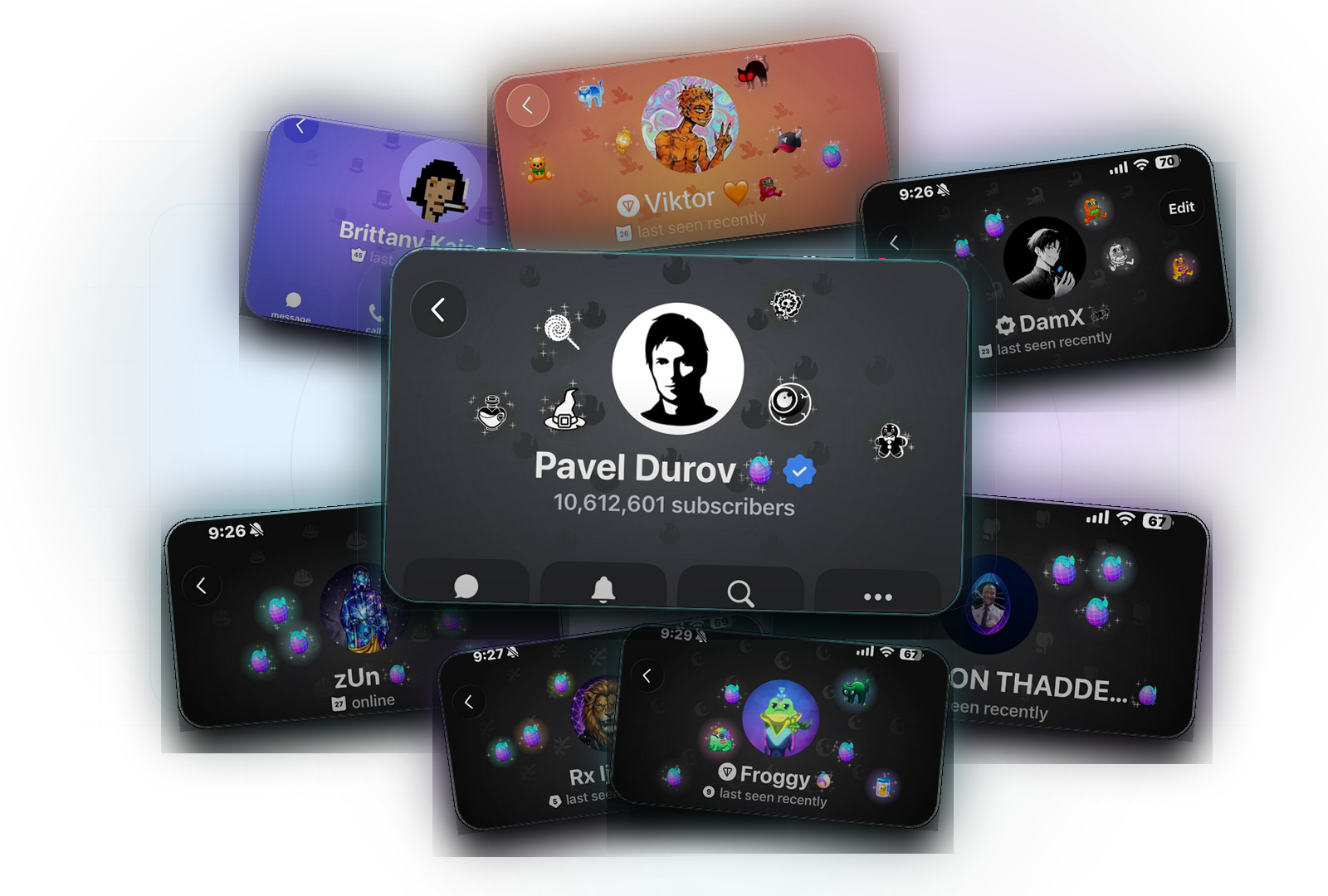 Collage of Telegram profiles holding the 3D Render Easter Egg, with Pavel Durov highlighted